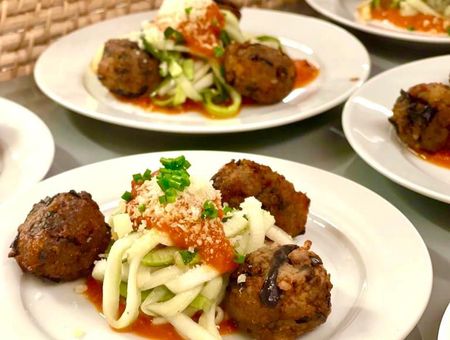 Eggplant 'meatballs' with zucchini noodles
