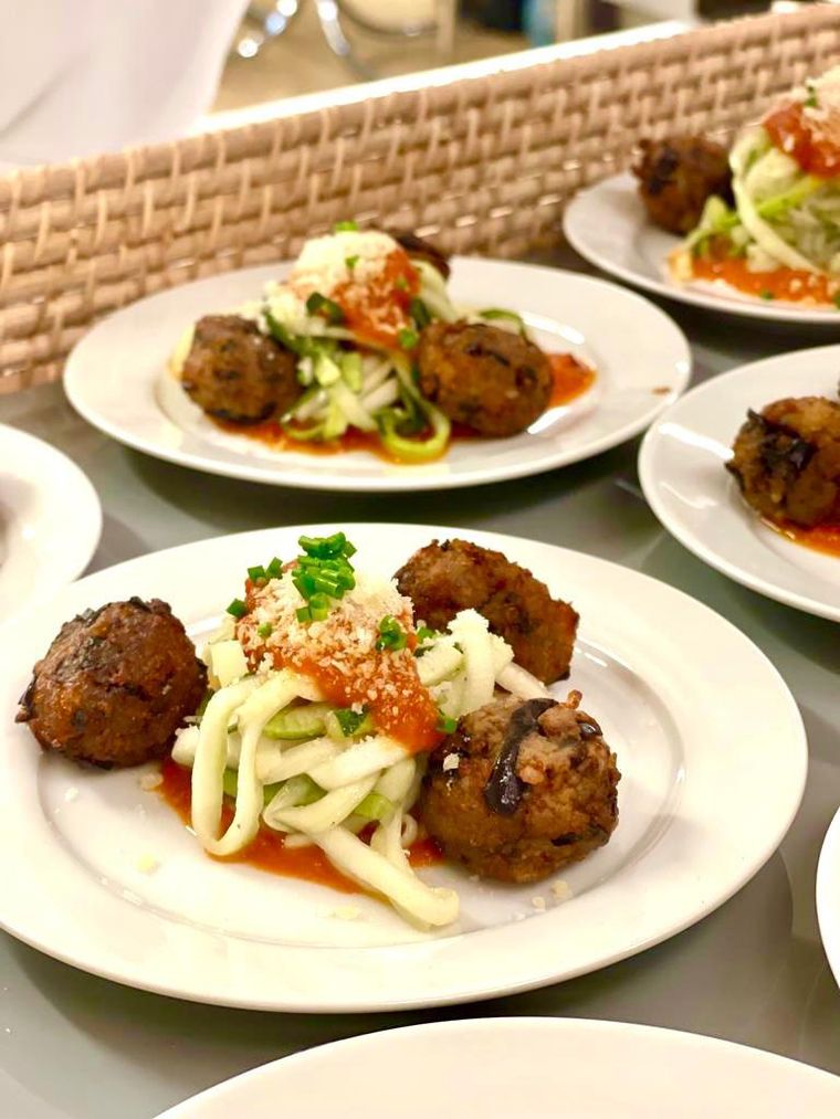 Eggplant 'meatballs' with zucchini noodles