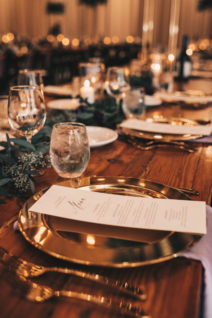 wedding guest gold plate with menu