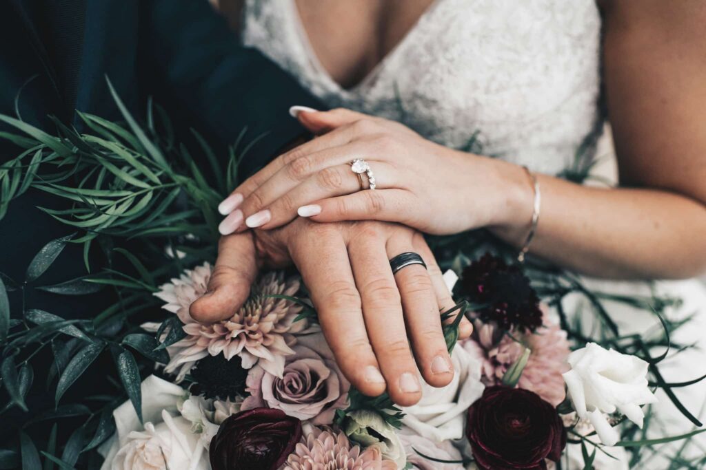 wedding couple with wedding rings