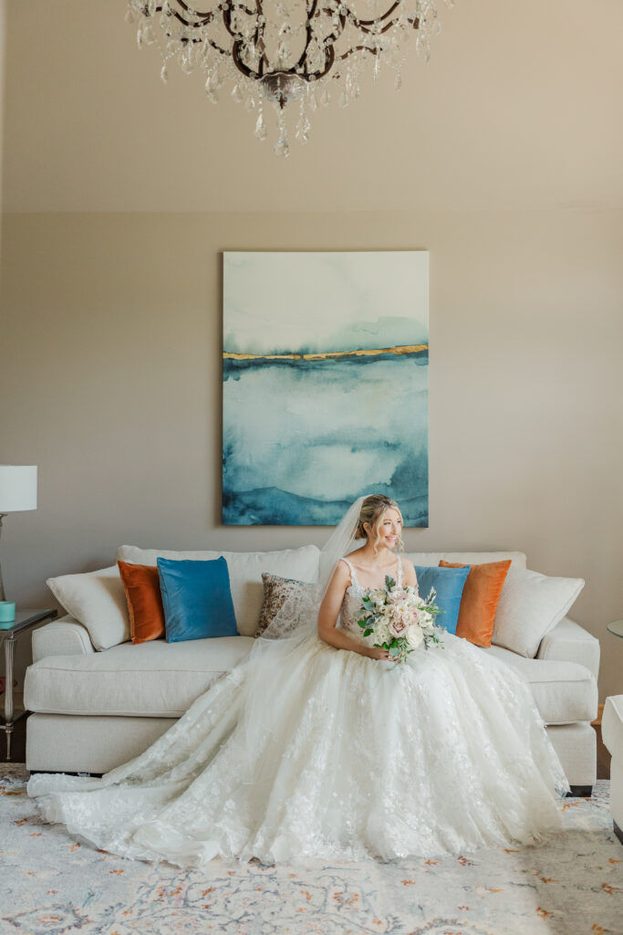 bride dressed in dress on wedding day