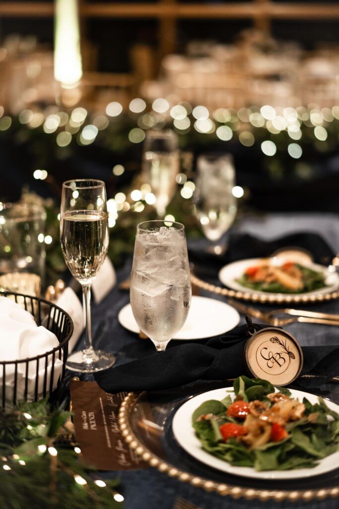 Salads place on table settings.