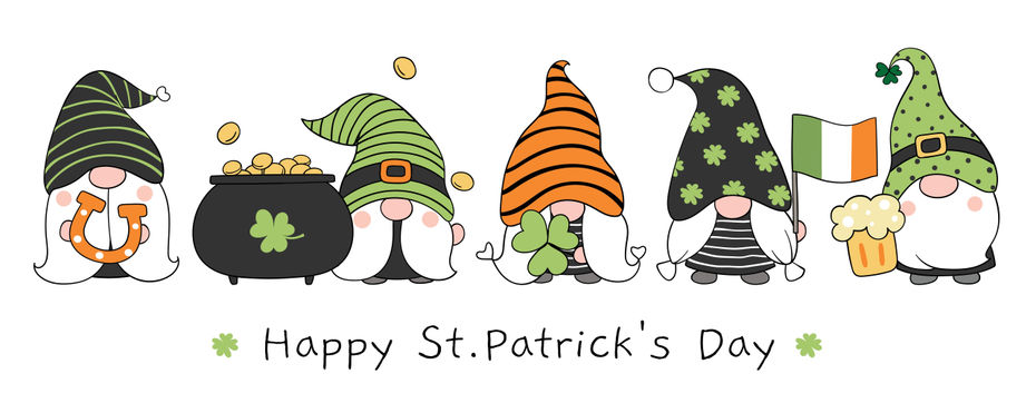 Garden gnomes dressed for St. Patrick's Day Party