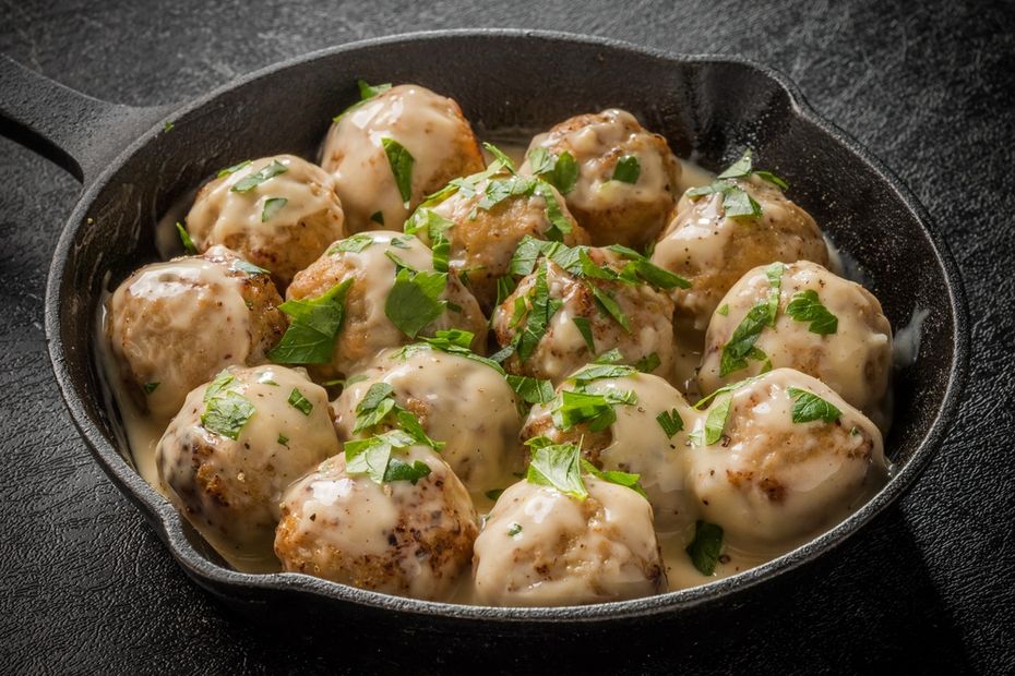 Swedish meatballs in a cast iron skillet