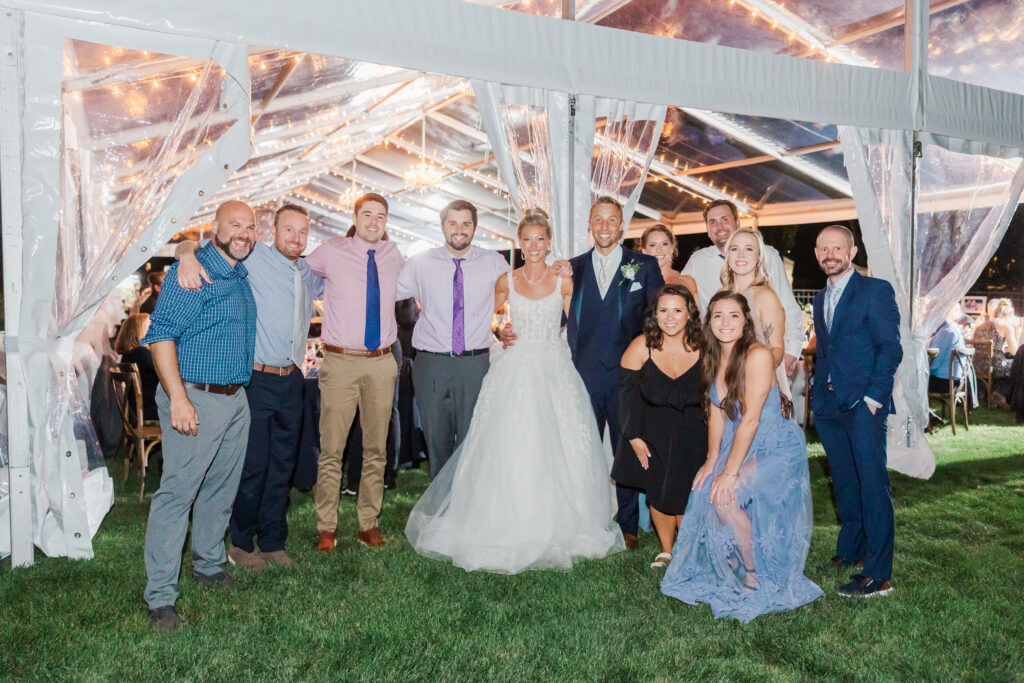 guests at wedding reception with bride