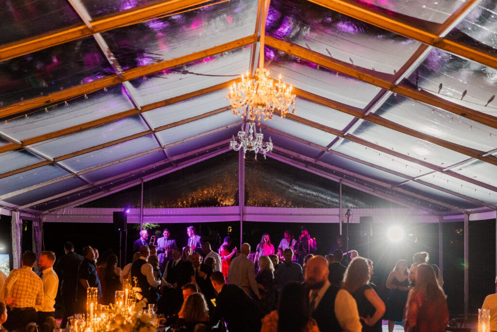 wedding reception with guests dancing