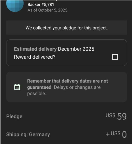Kickstarter email receipt