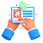 Two hands holding a boarding pass with an airplane icon and a green checkmark, showcasing text lines and a photo of the plane. One hand is pointing to the pass, while colorful confetti elements float around. Perfect for your next วีซ่าเชงเก้น adventure with Visadee!