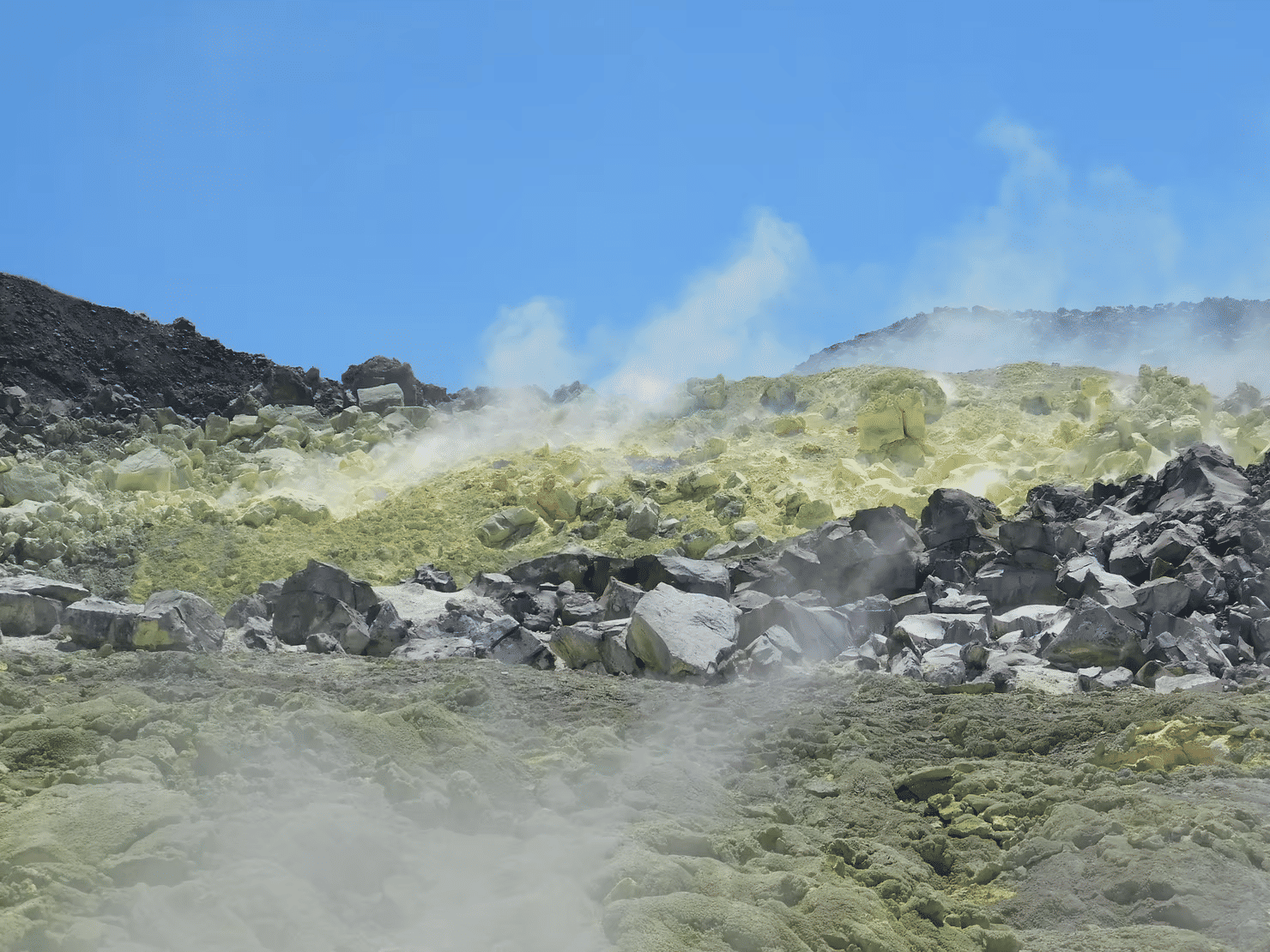 Volcanic sulfur mines inside the Sierra Negra caldera on Isabela Island