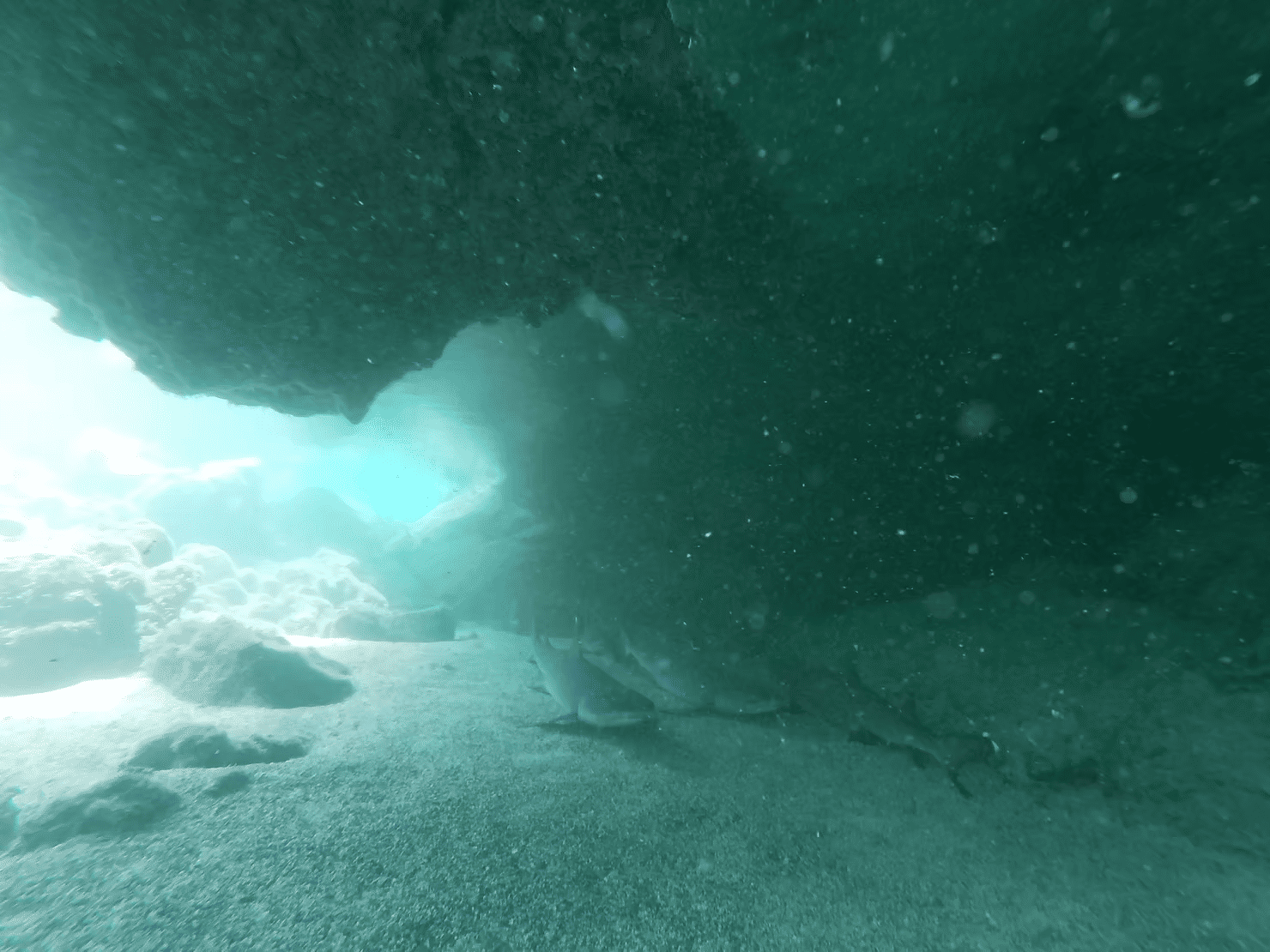 Diver exploring the underwater tunnels near Cabo Rosa