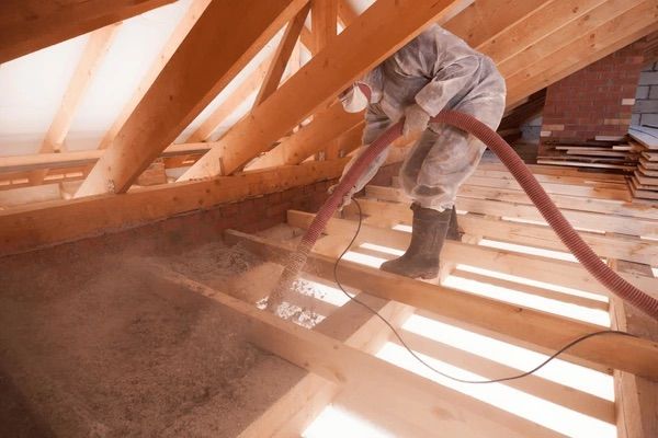 Blown-in attic insulation installed evenly in a Lakewood home