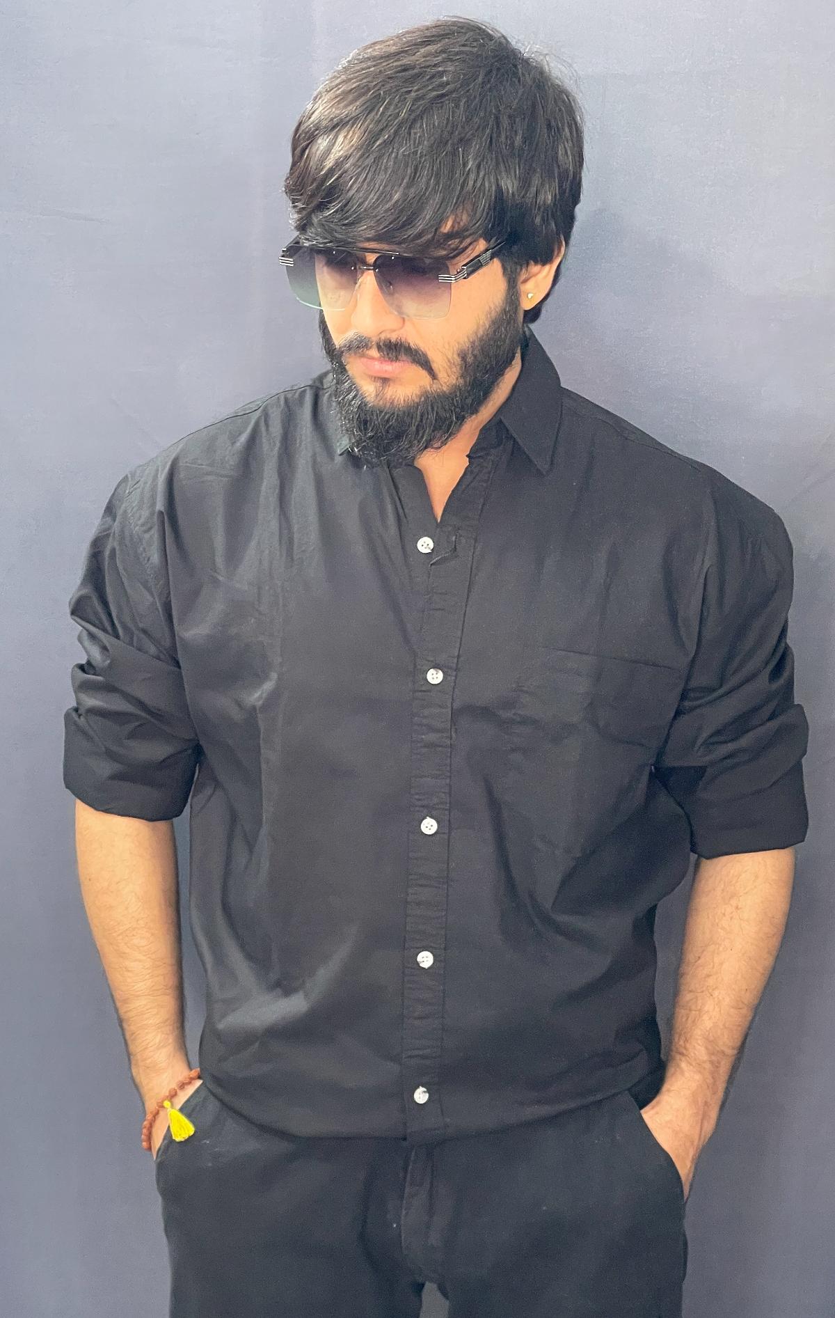 BLACK PLAIN SHIRT 213 P100