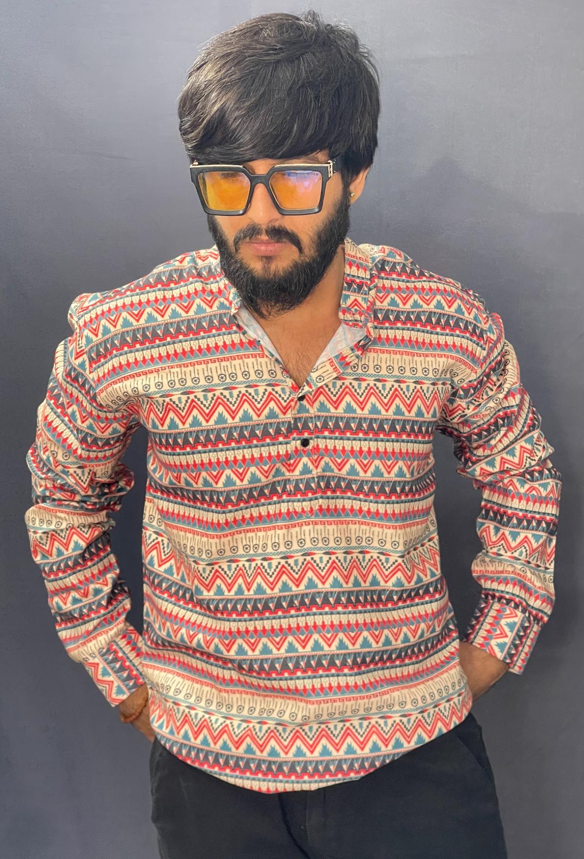 CREAM MULTI COLOUR PRINTED SHORT KURTI SHIRT 221 P90