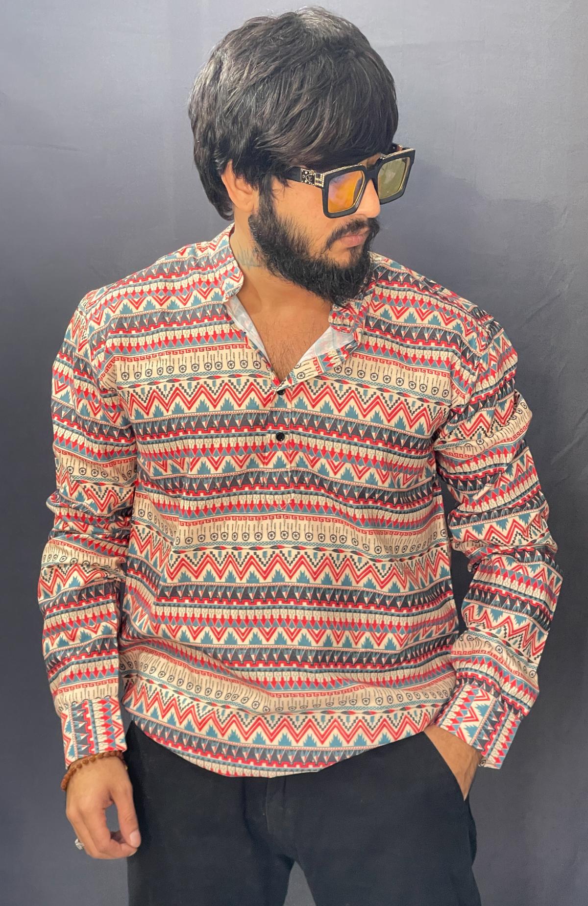 CREAM MULTI COLOUR PRINTED SHORT KURTI SHIRT 221 P90