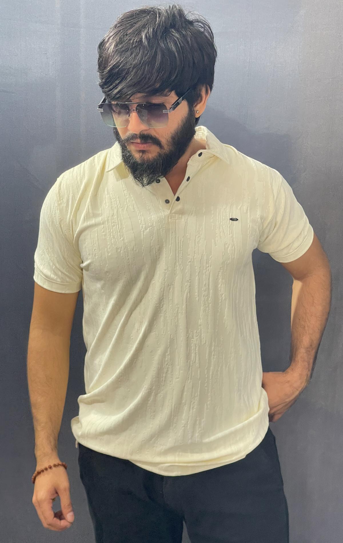 LIGHT CREAM PLAIN LYCRA TSHIRT 292 P108