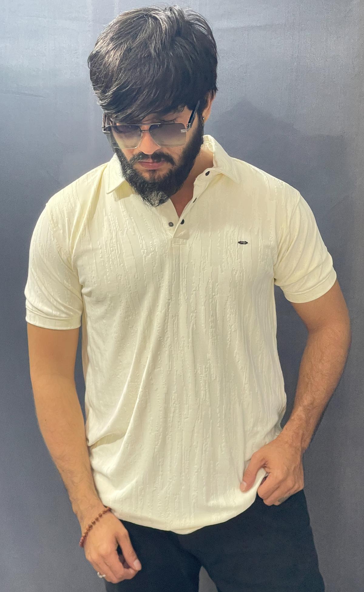 LIGHT CREAM PLAIN LYCRA TSHIRT 292 P108