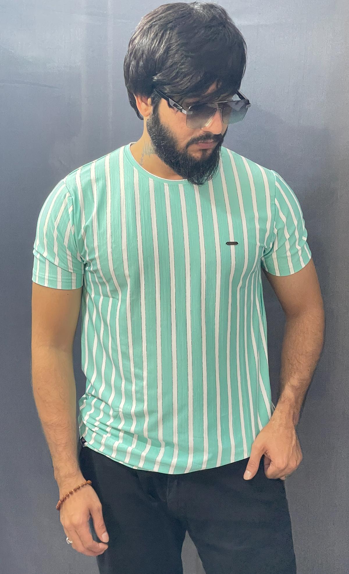 LIGHT RAMA& WHITE PRINT LINNING ROUND NECK TSHIRT 293 P118