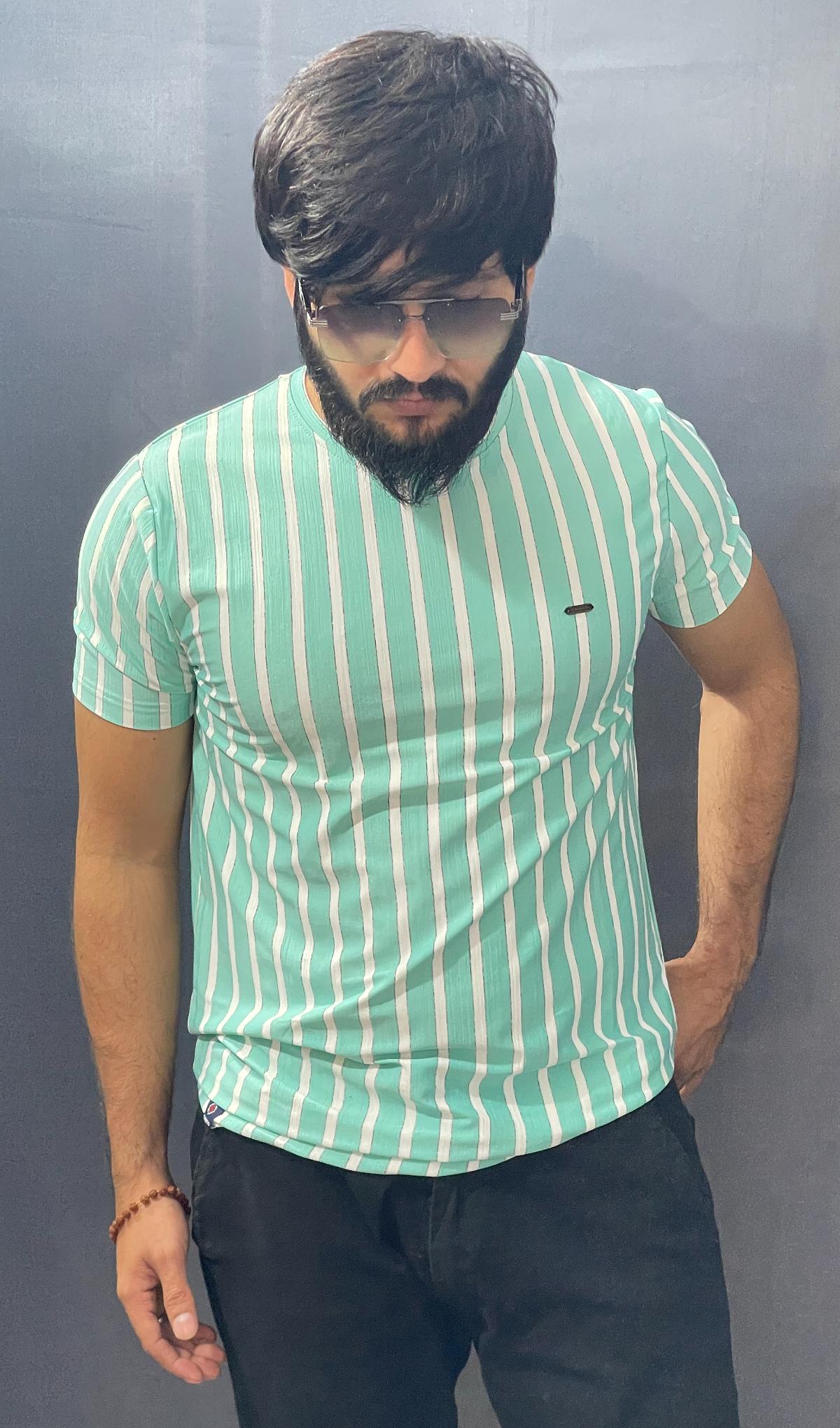 LIGHT RAMA& WHITE PRINT LINNING ROUND NECK TSHIRT 293 P118