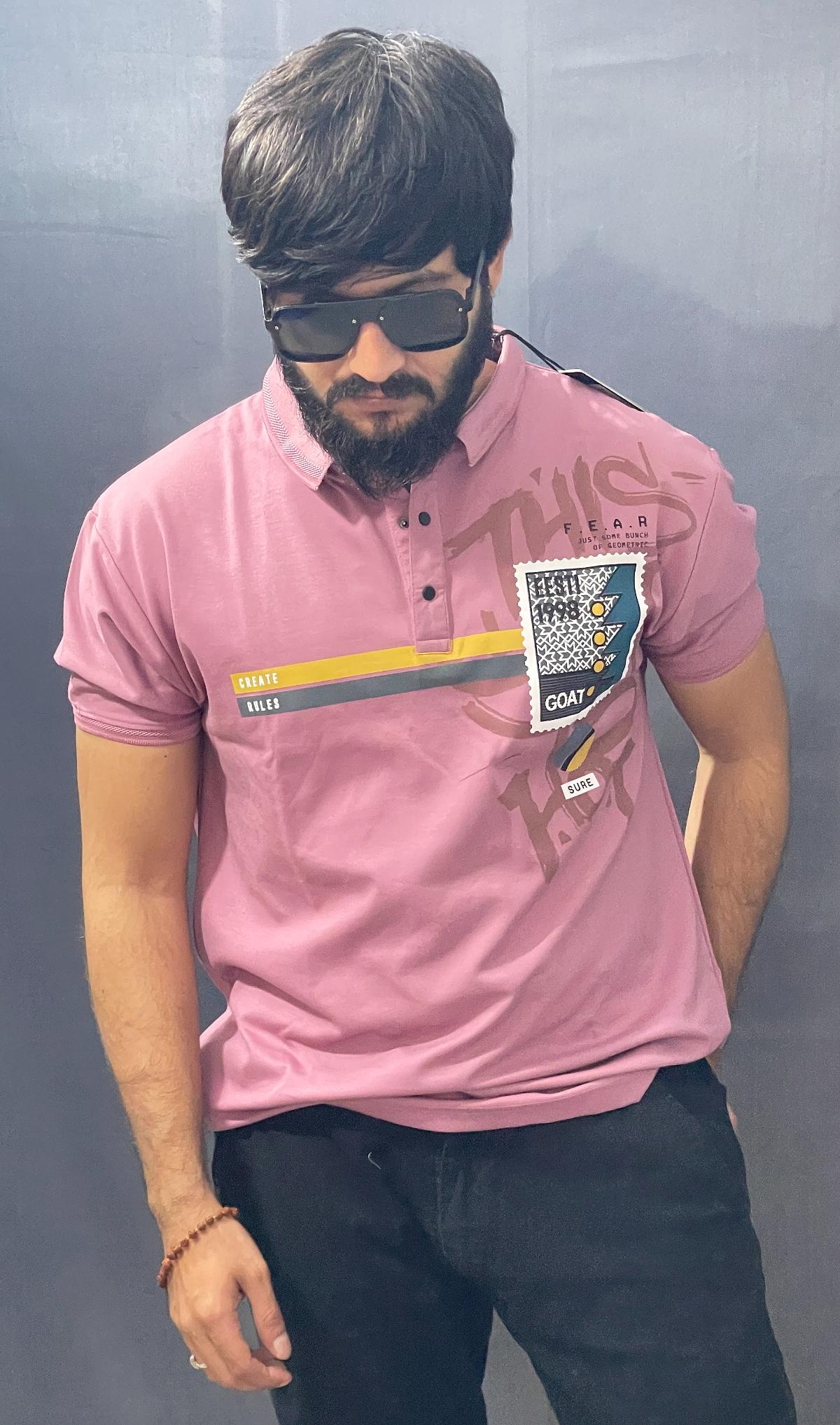 LIGHT PINK COLLAR NECK PRINTED TSHIRT 298 P131