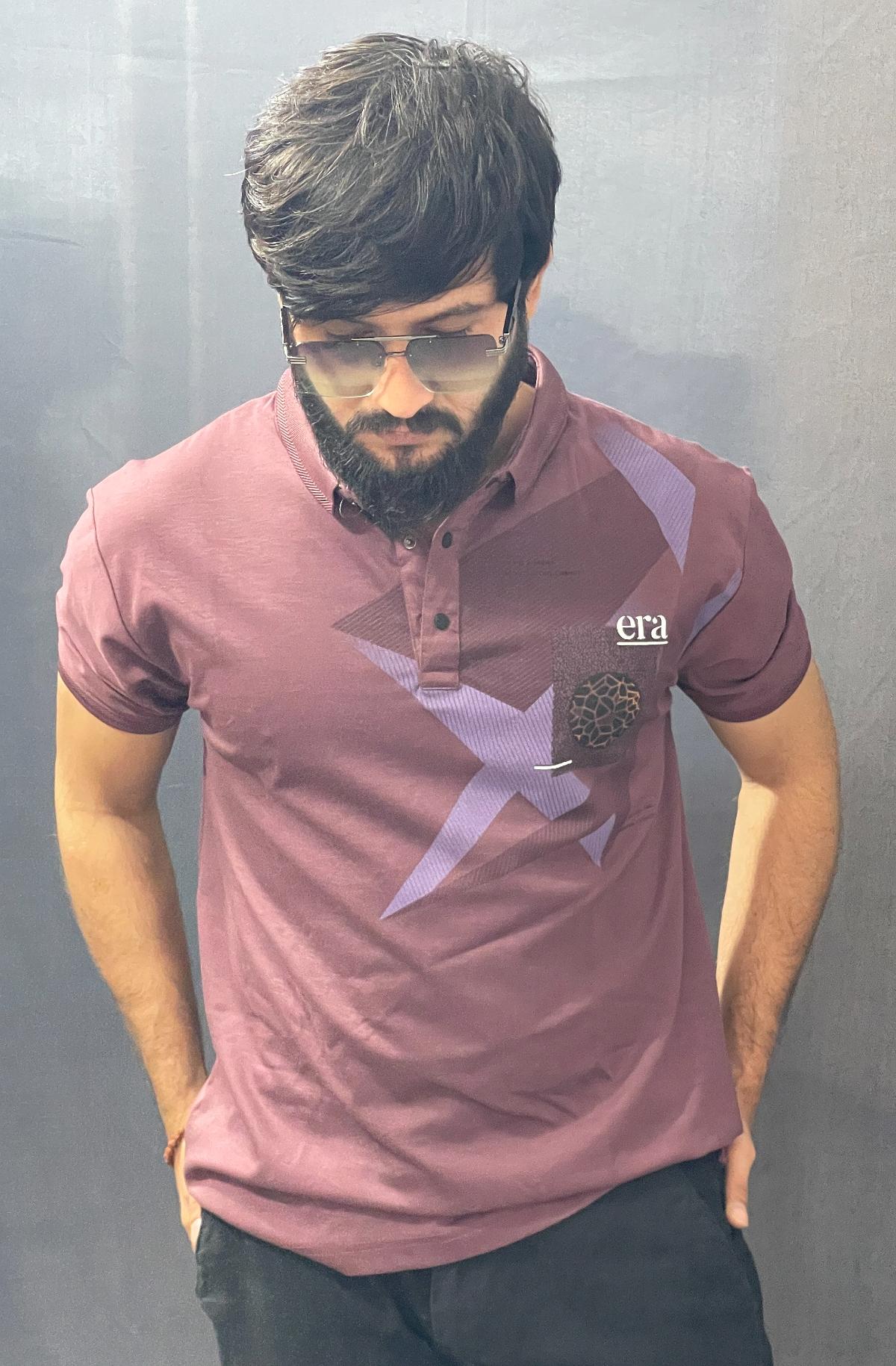 DARK BROWN COLLAR NECK PRINTED TSHIRT 299 P131