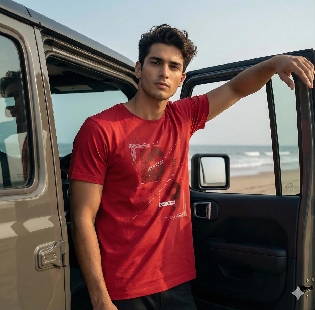 RED POSTER HALF SLEEVE PRINTED TSHIRT 337 P153
