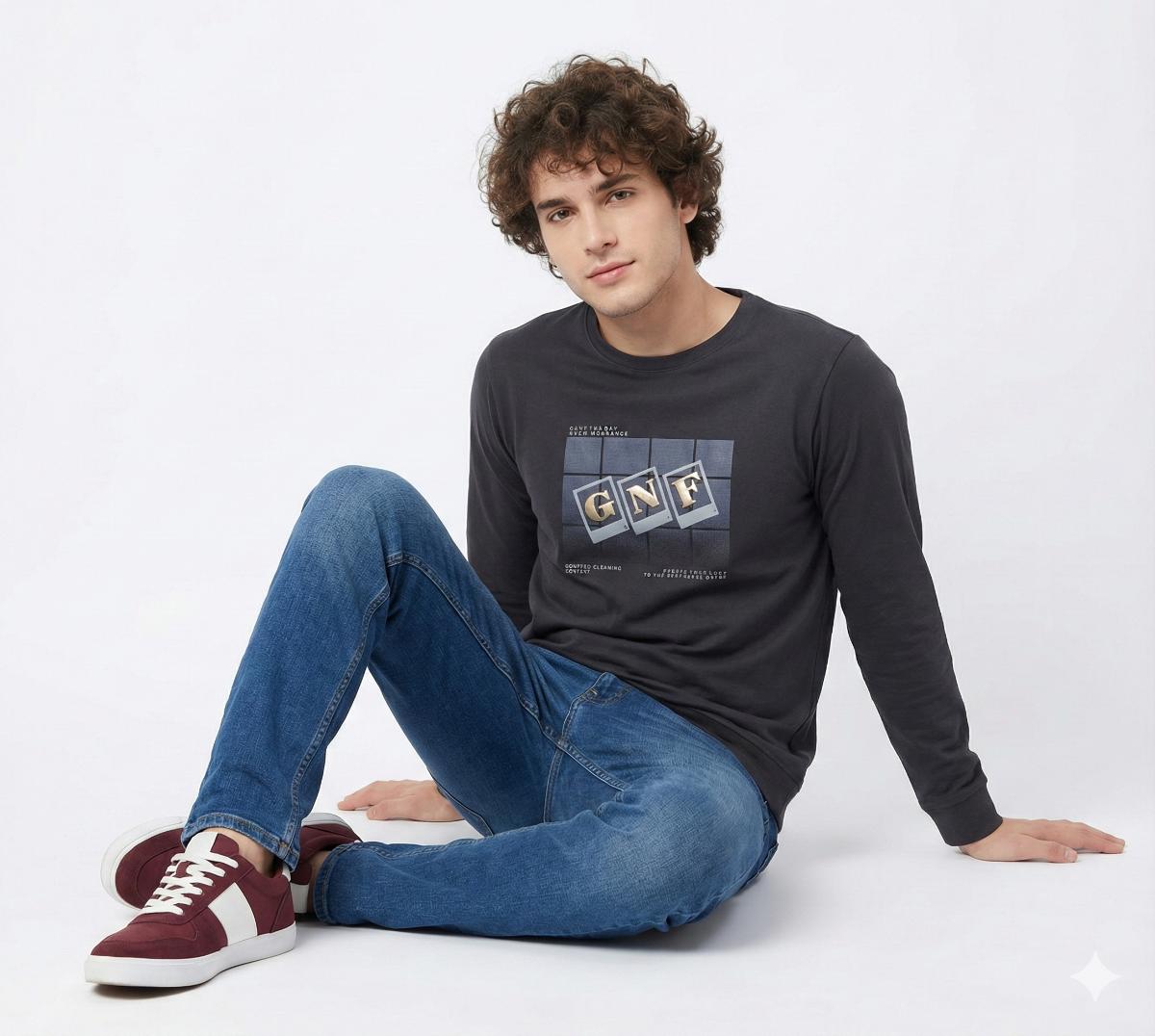 NAVI BLUE POSTER FULL SLEEVE PRINTED TSHIRT 341 P154