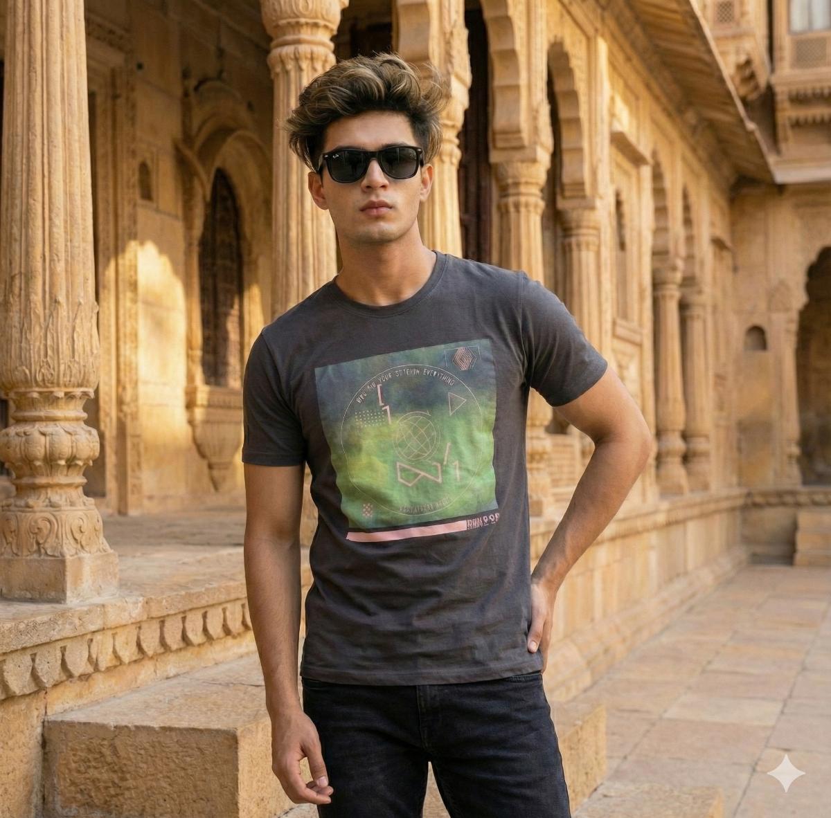 NAVI BLUE POSTER HALF SLEEVE PRINTED TSHIRT 342 P155
