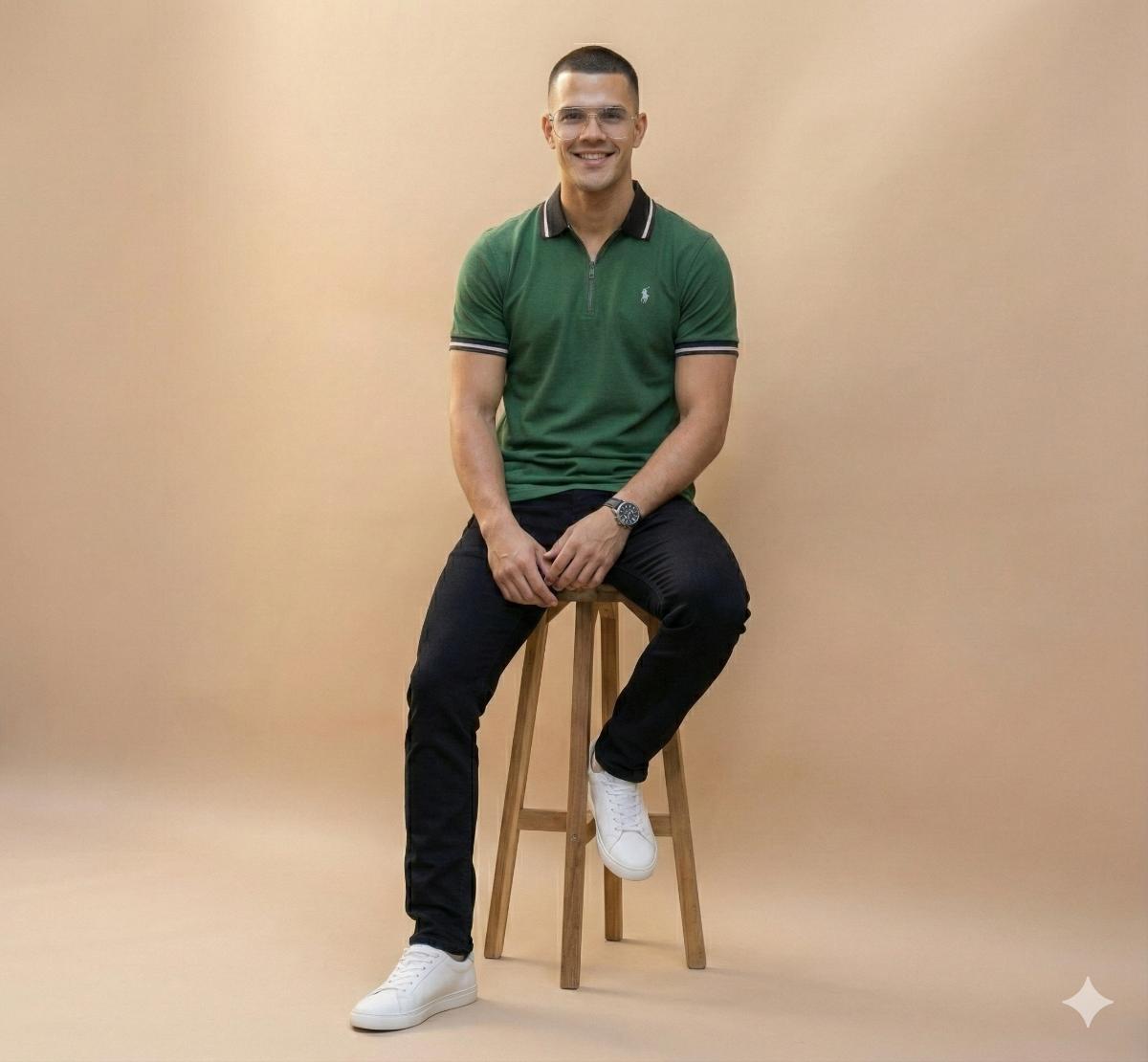 GREEN PLAIN COLLAR NECK TSHIRT 346 P105