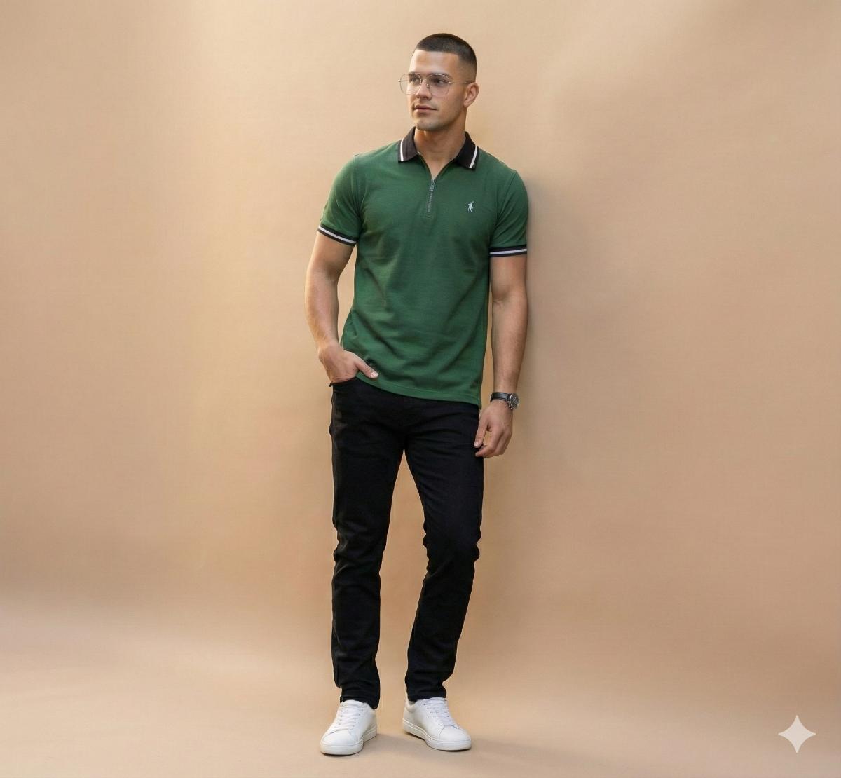 GREEN PLAIN COLLAR NECK TSHIRT 346 P105