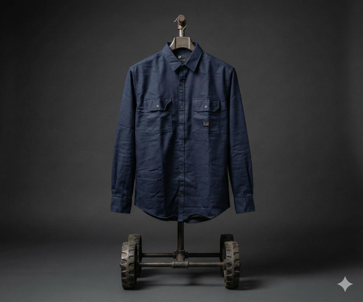 NAVI BLUE PLAIN DOUBLE POCKET SHIRT 350 P13