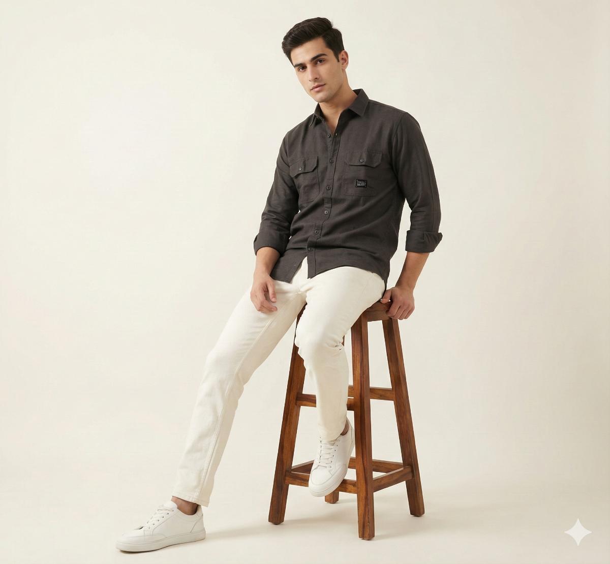 BOTTLE GREEN PLAIN DOUBLE POCKET SHIRT 351 P13