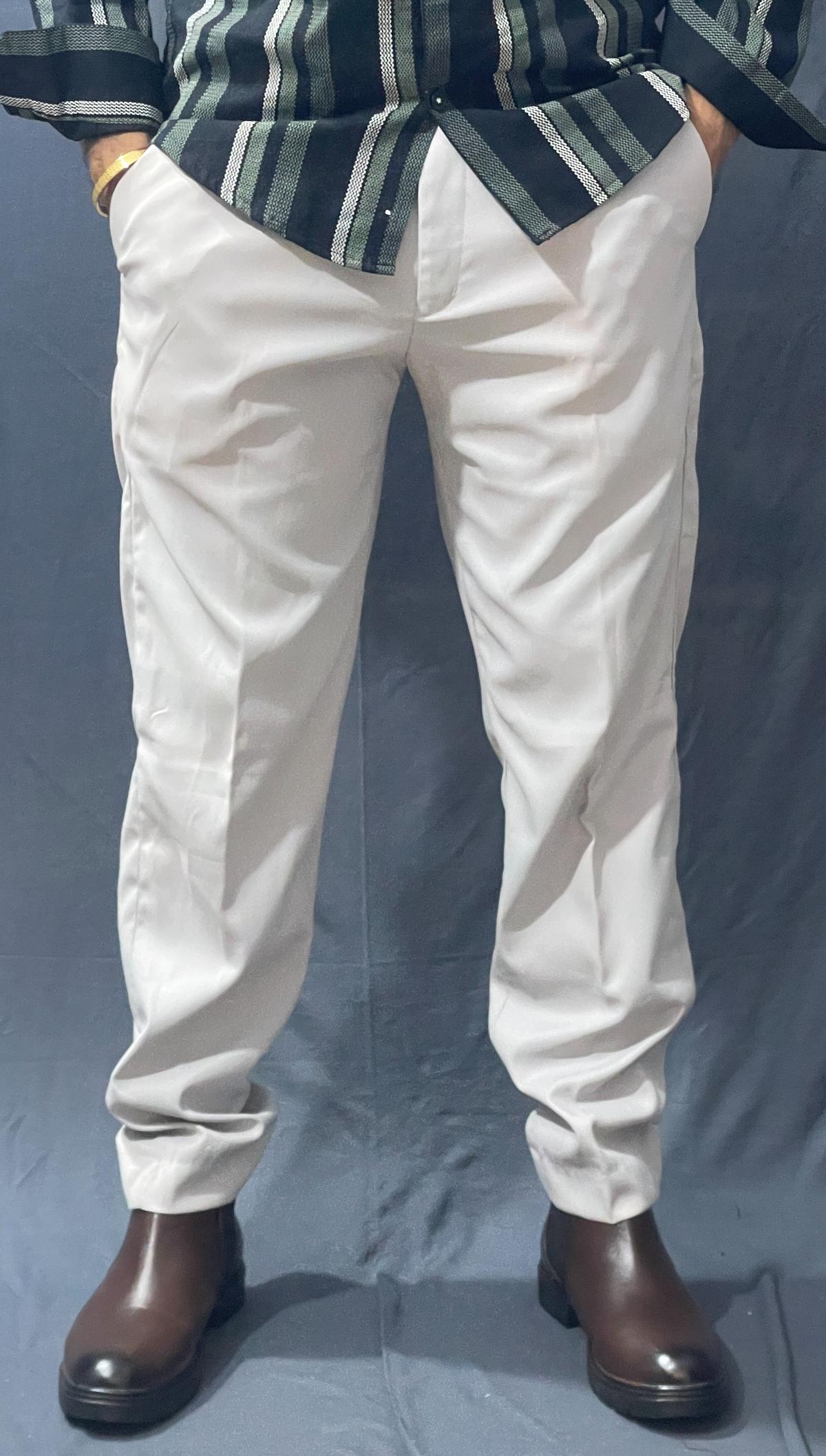 LIGHT GREY COTTON STRECH BELT FORMAL PLAIN PANT 393 P158
