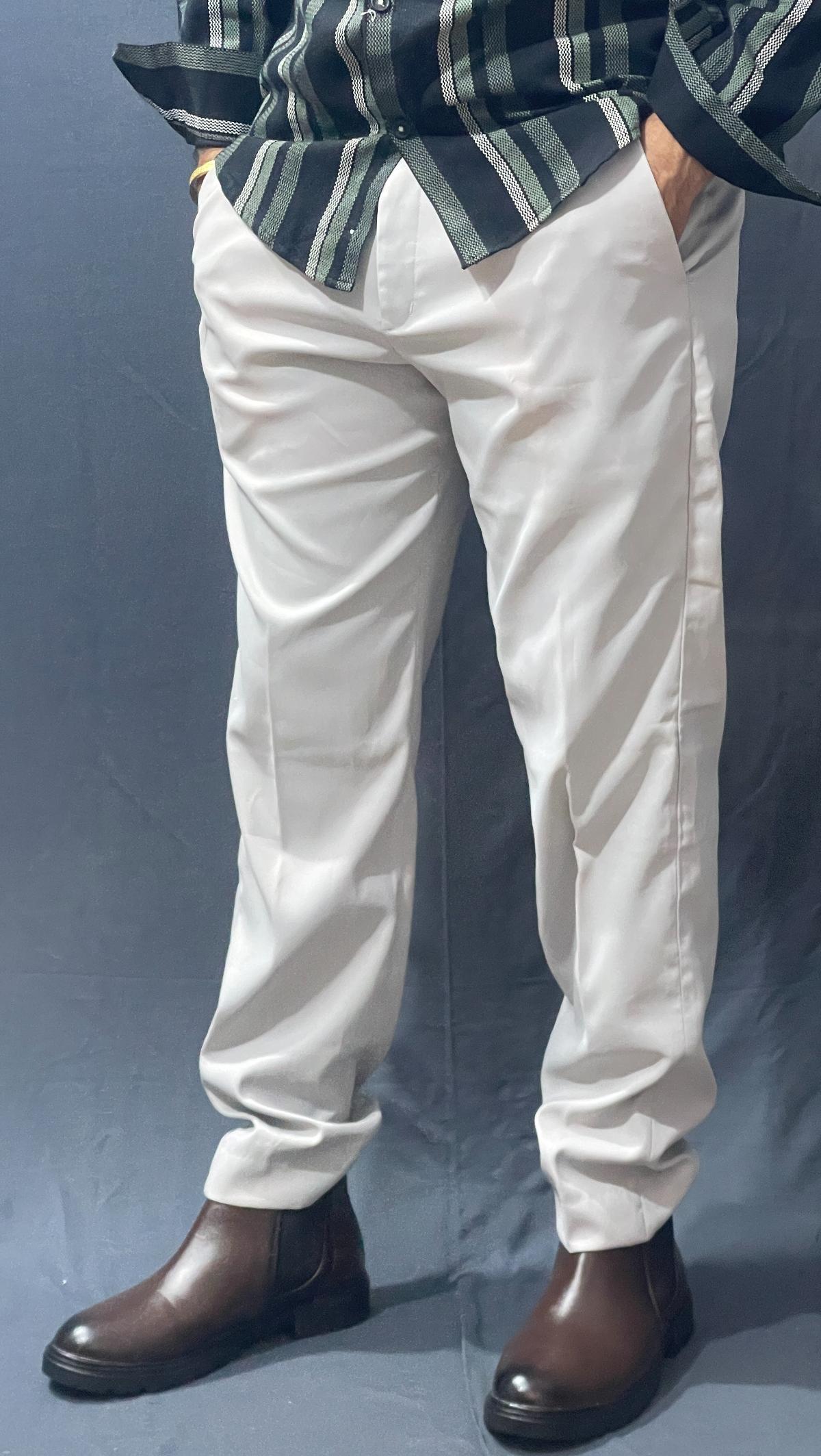 LIGHT GREY COTTON STRECH BELT FORMAL PLAIN PANT 393 P158