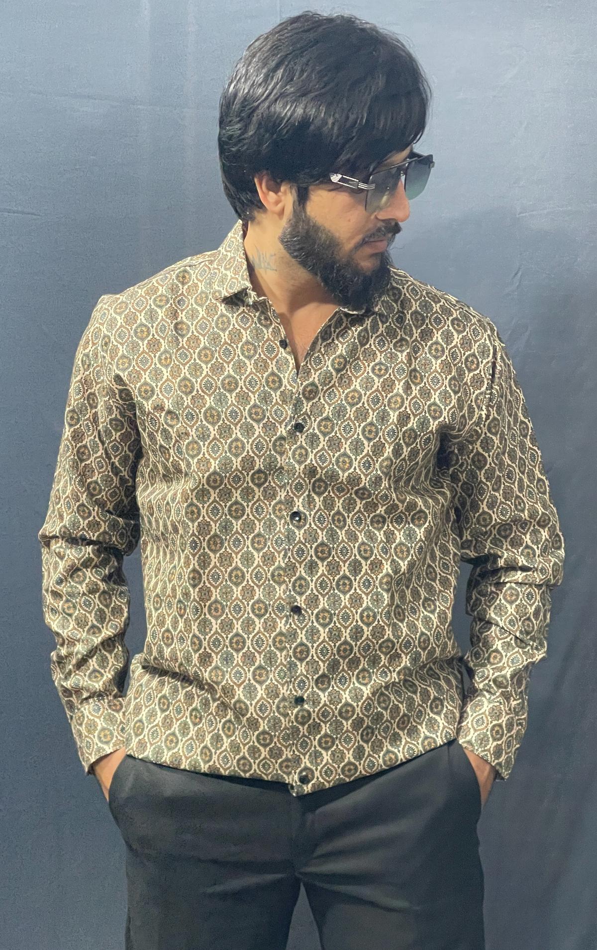 CREAM & COFFEE PRINTED SHIRT 392 P81