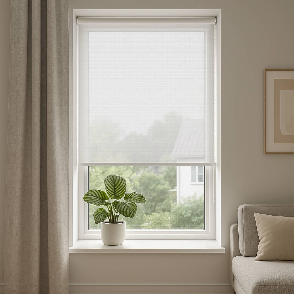Bright room with window and plant