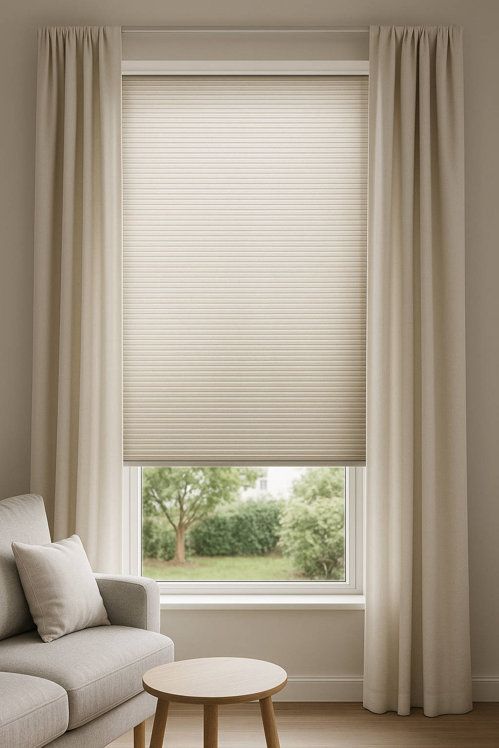 Cozy room with light-filtering blinds
