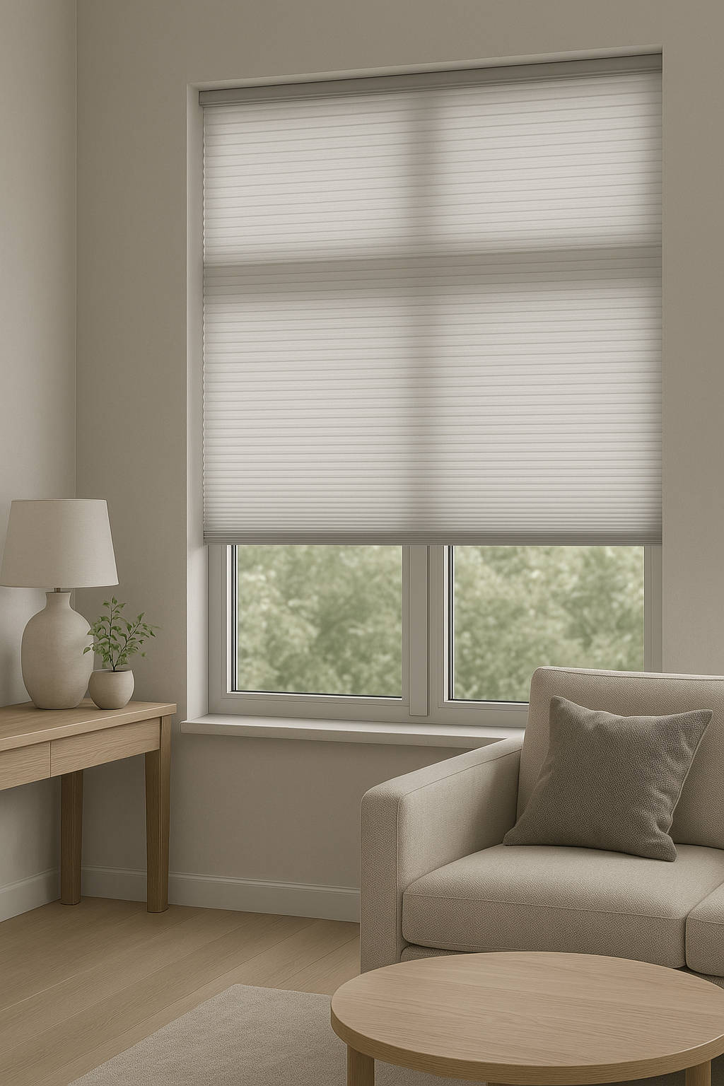 Plissegardin med hvit skjermende tekstil i bergen 