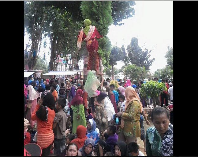 Demi Nonton Irwan, Ibu-Ibu ini Panjat Pohon