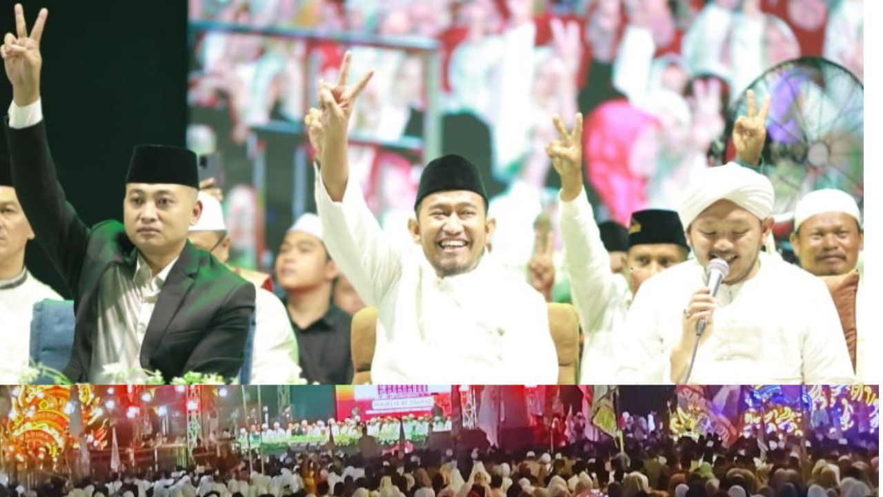 FAHAM Bershalawat, Irwan dan Achmad Fauzi Kompak Salam 2 Jari Didepan Ribuan Pendukung