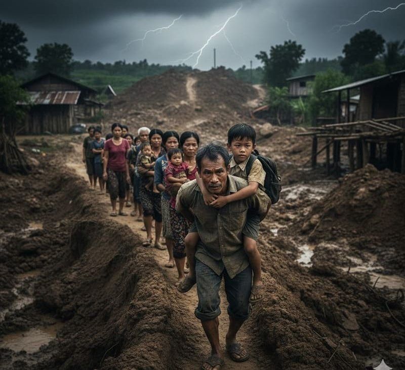 Akses Putus di Pasean: Siswa Digendong Melintasi Longsor Susulan Dusun Laok Gunung