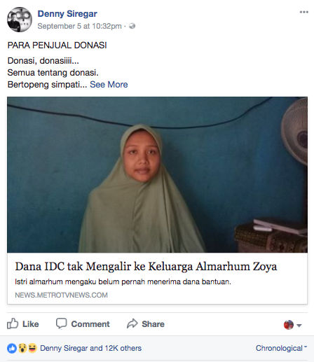 Inilah Bantahan Untuk MetroTV, Denny Siregar, Hartati Sebar Hoax ‘Donasi Zoya’ Inilah Bantahan Untuk MetroTV, Denny Siregar, Hartati Sebar Hoax ‘Donasi Zoya’