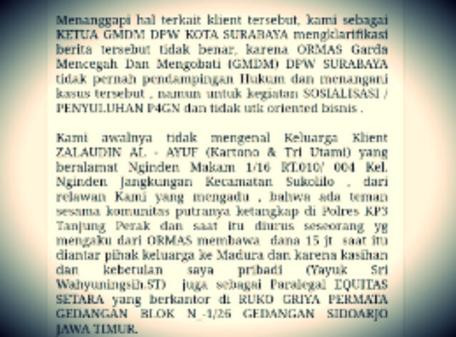 “Hak Jawab” Yayuk Sri Wahyuningsih Ketua GMDM Surabaya