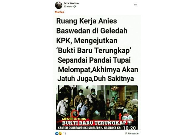 Berita Palsu Ruang Kerja Anies Digeledah KPK, Fotonya Juga Keliru