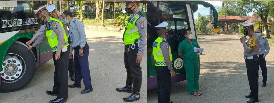 Satlantas Polres Bersama Dishub Sumenep Cek Kelayakan Bus Angkutan Umum
