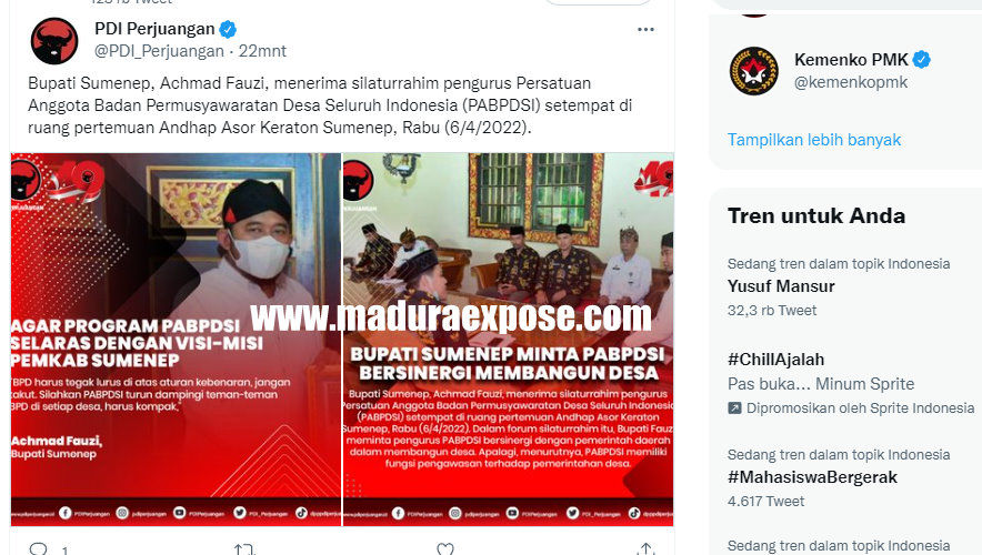 Twitter Resmi PDI Perjuangan Posting Pertemuan Bupati Fauzi dengan PABPDSI