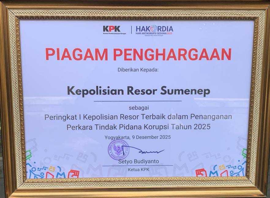 Raih Peringkat I Nasional, Polres Sumenep Dinilai Terbaik Tangani Tipikor Berkat Kecepatan dan Integritas