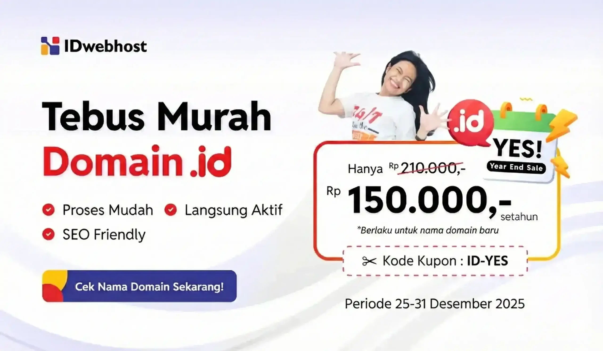 IDwebhost Promo Desember 2025: Domain .COM Rp99 Ribu dan Diskon Hosting 30%