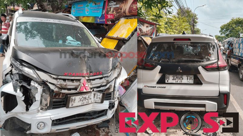 Xpander Seruduk Warung dan PKL di Marengan Daya, Diduga Sopir Mengantuk Berat