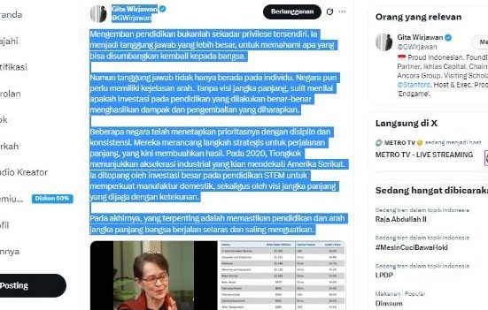 Visi Besar Gita Wirjawan: Pendidikan Bukan Sekadar Privilese, Tapi Tanggung Jawab Bangsa!