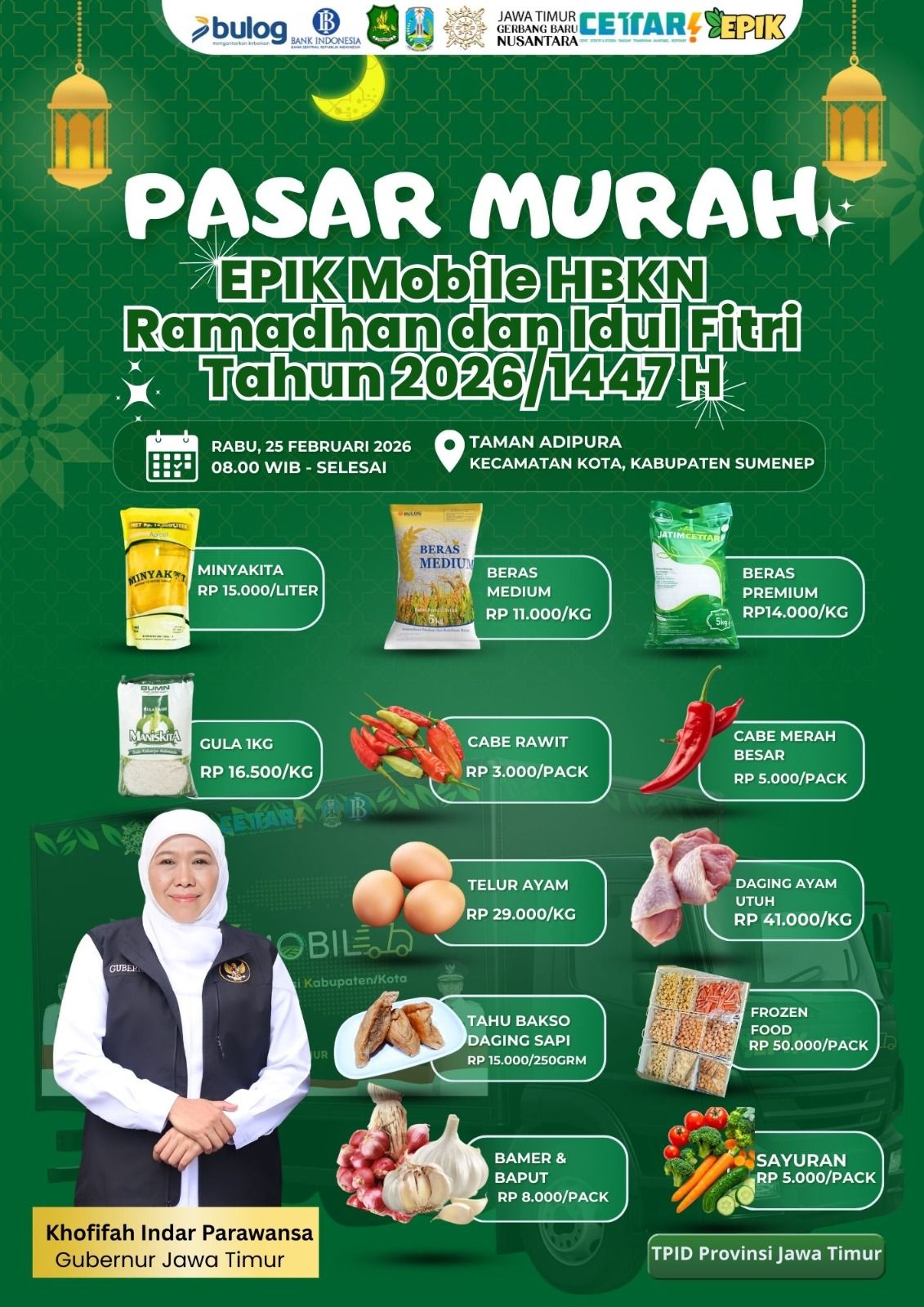 Sembako Murah Tanpa Kupon! Pemkab Sumenep Gelar Pasar Murah EPIK Mobile di Taman Bunga